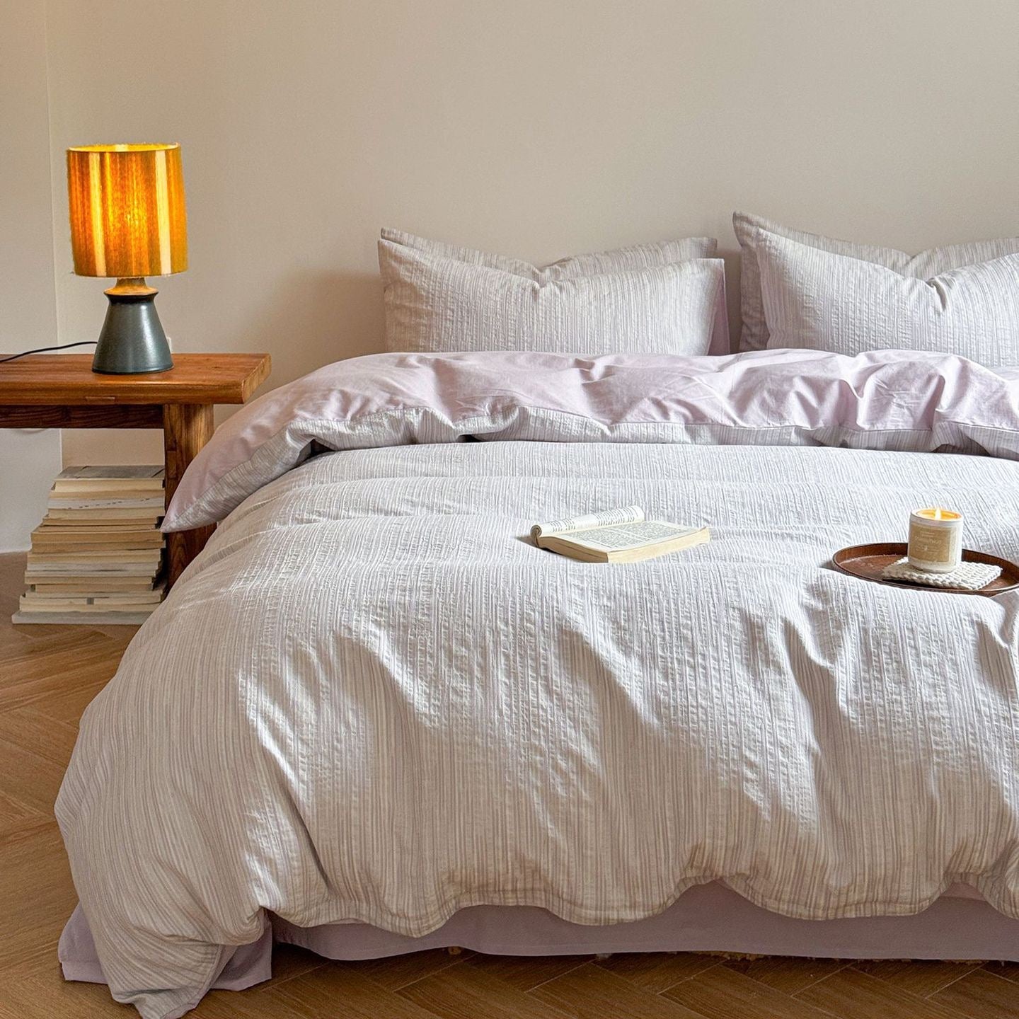 Emma Duo Striped Jacquard Bedding Set / Purple - Ever Lasting