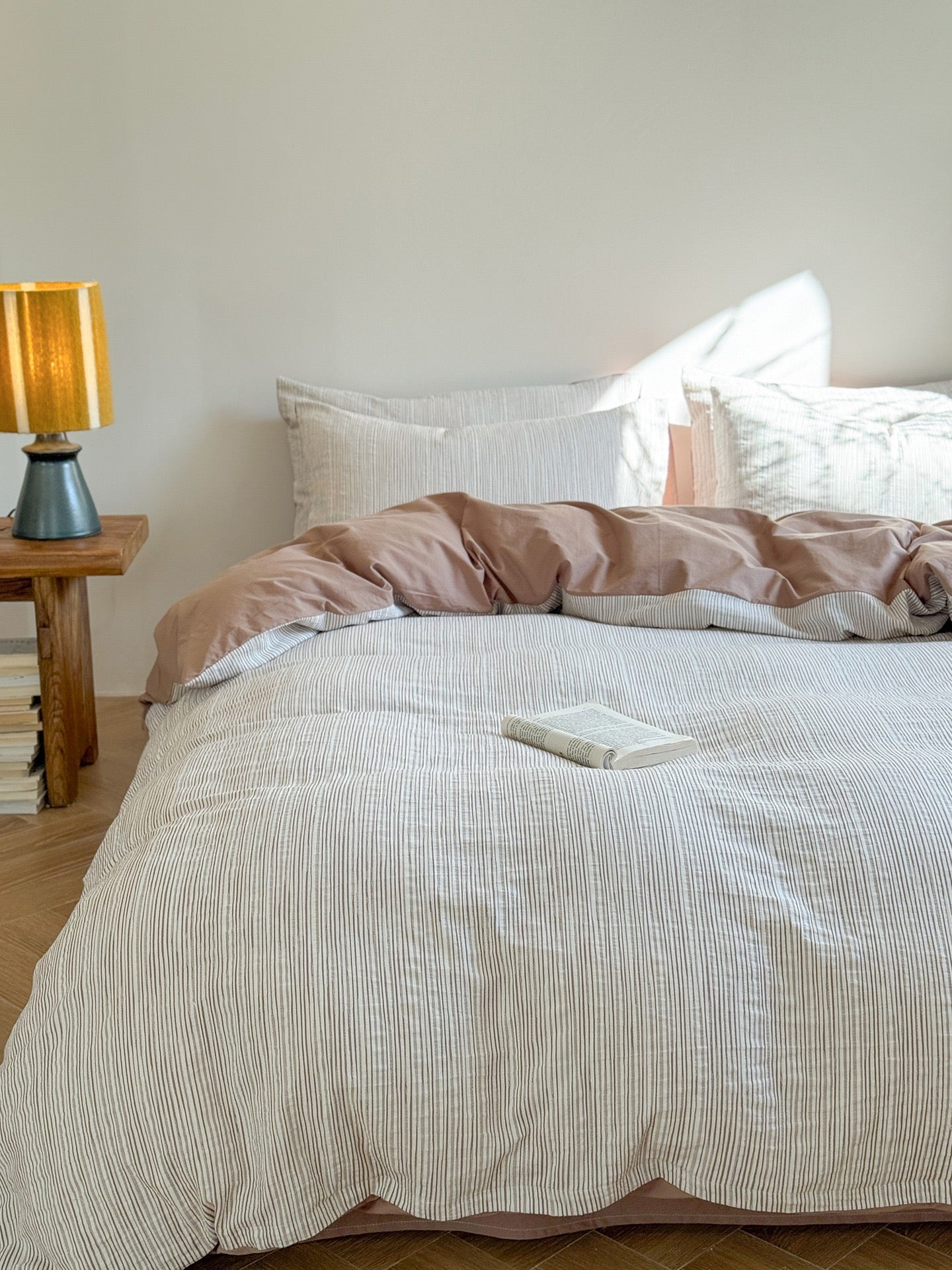  - Ever Lasting - Emma Duo Striped Jacquard Bedding Set / Pink - Bedding Set - Ever Lasting