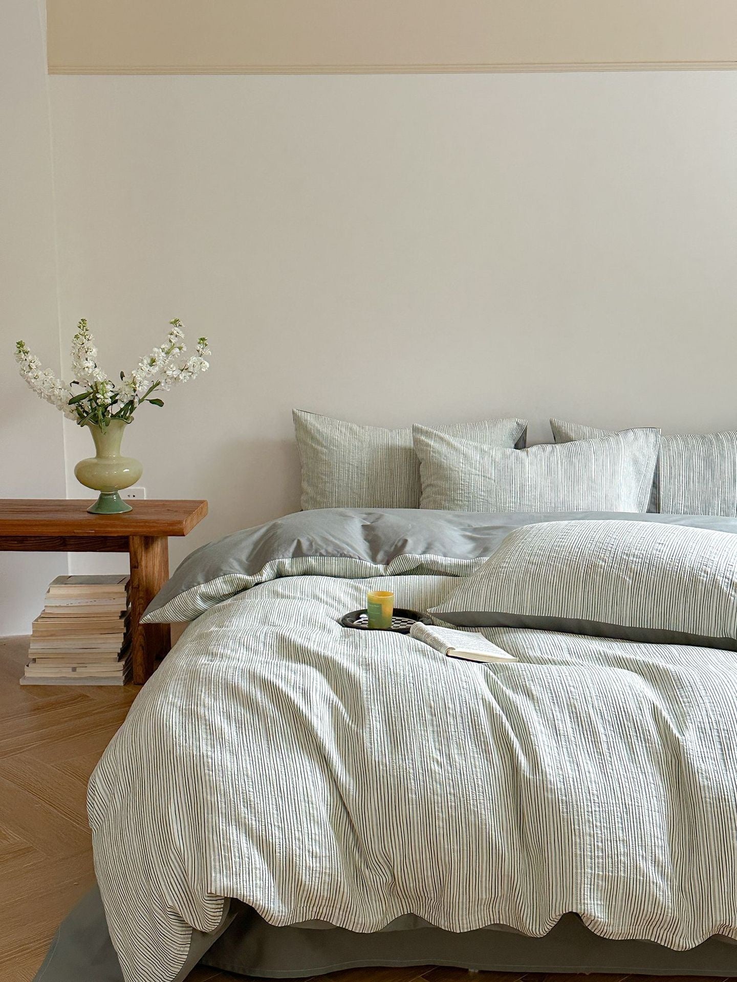  - Ever Lasting - Emma Duo Striped Jacquard Bedding Set / Pink - Bedding Set - Ever Lasting