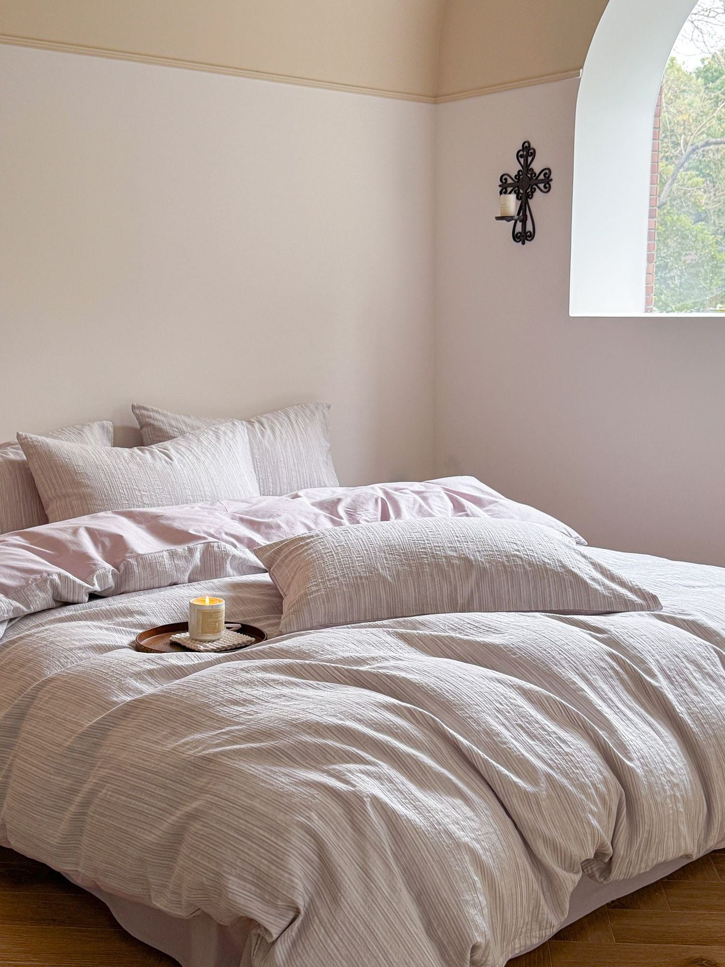  - Ever Lasting - Emma Duo Striped Jacquard Bedding Set / Purple - Bedding Set - Ever Lasting