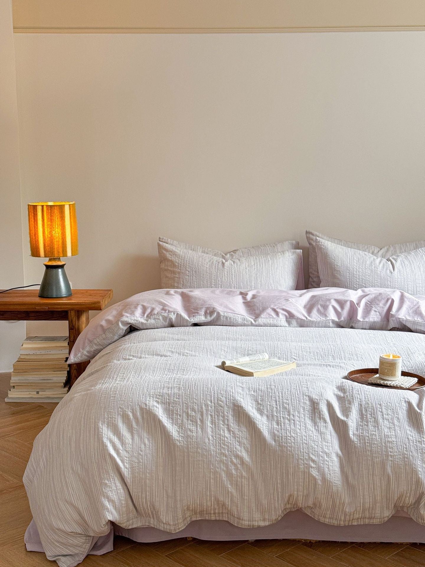  - Ever Lasting - Emma Duo Striped Jacquard Bedding Set / Purple - Bedding Set - Ever Lasting