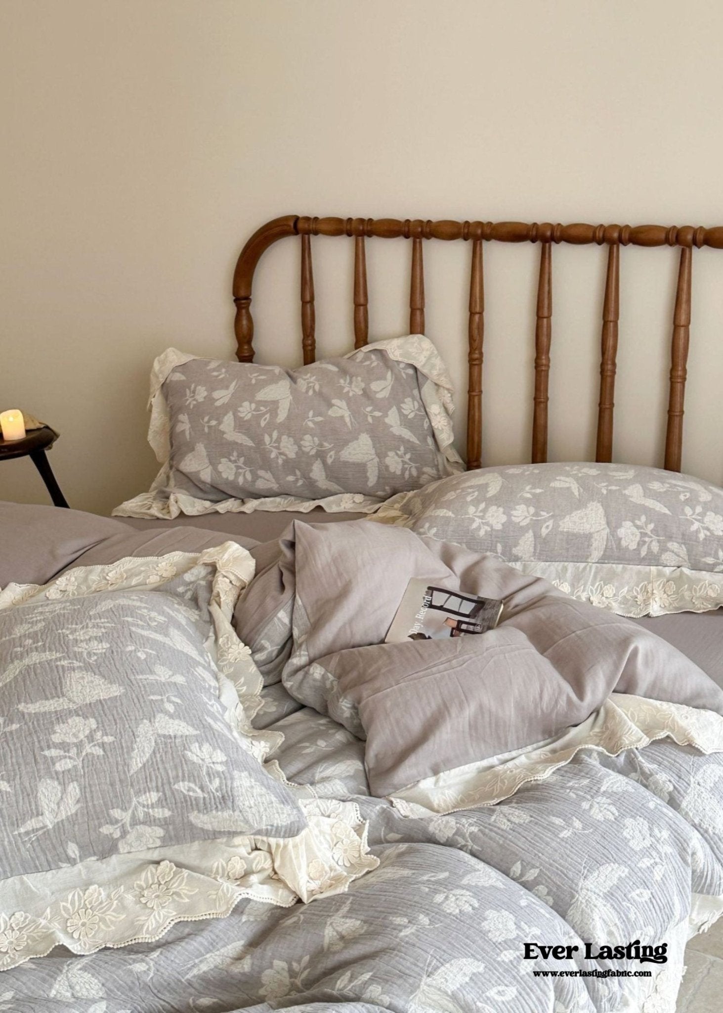 Emmeline Lace Ruffle Floral Bedding Set / White - Ever Lasting