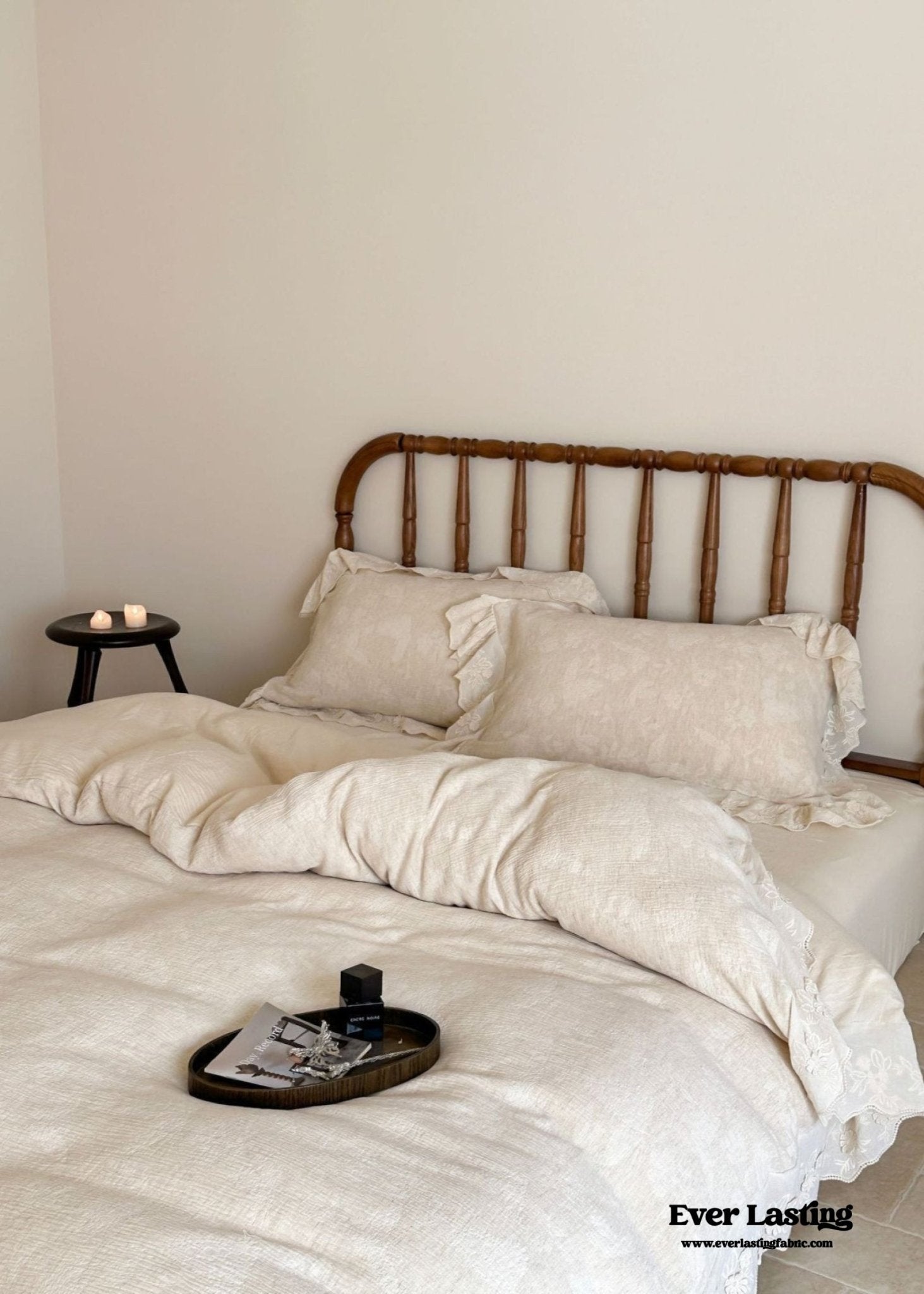 Emmeline Lace Ruffle Floral Bedding Set / White - Ever Lasting