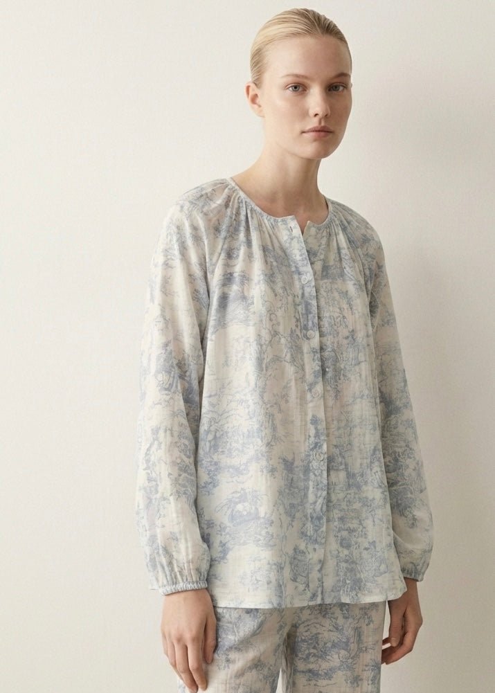  - Ever Lasting - Esma Long - Sleeve Gauze Pajama Set / Blue - Pajamas - Ever Lasting