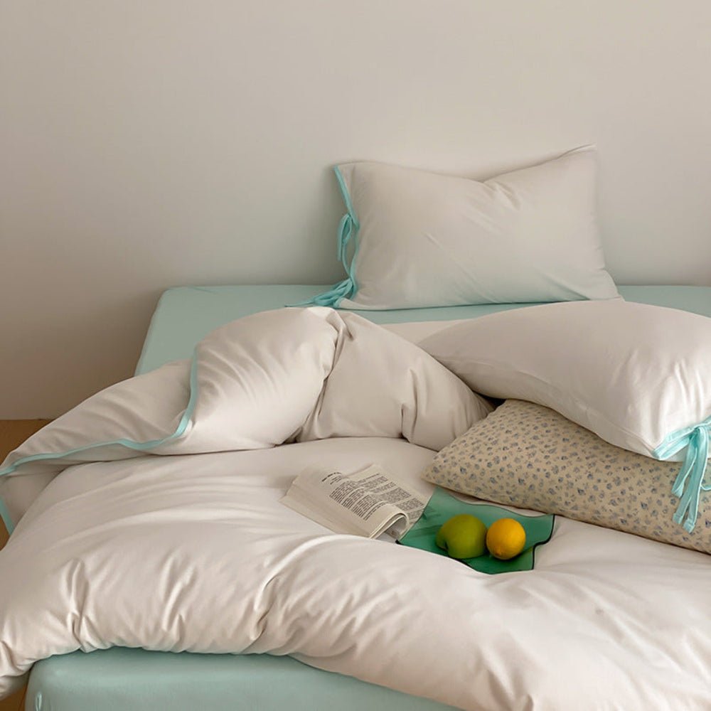 Evangeline Pastel Bow Tie Twill Bedding Set / Blue - Ever Lasting