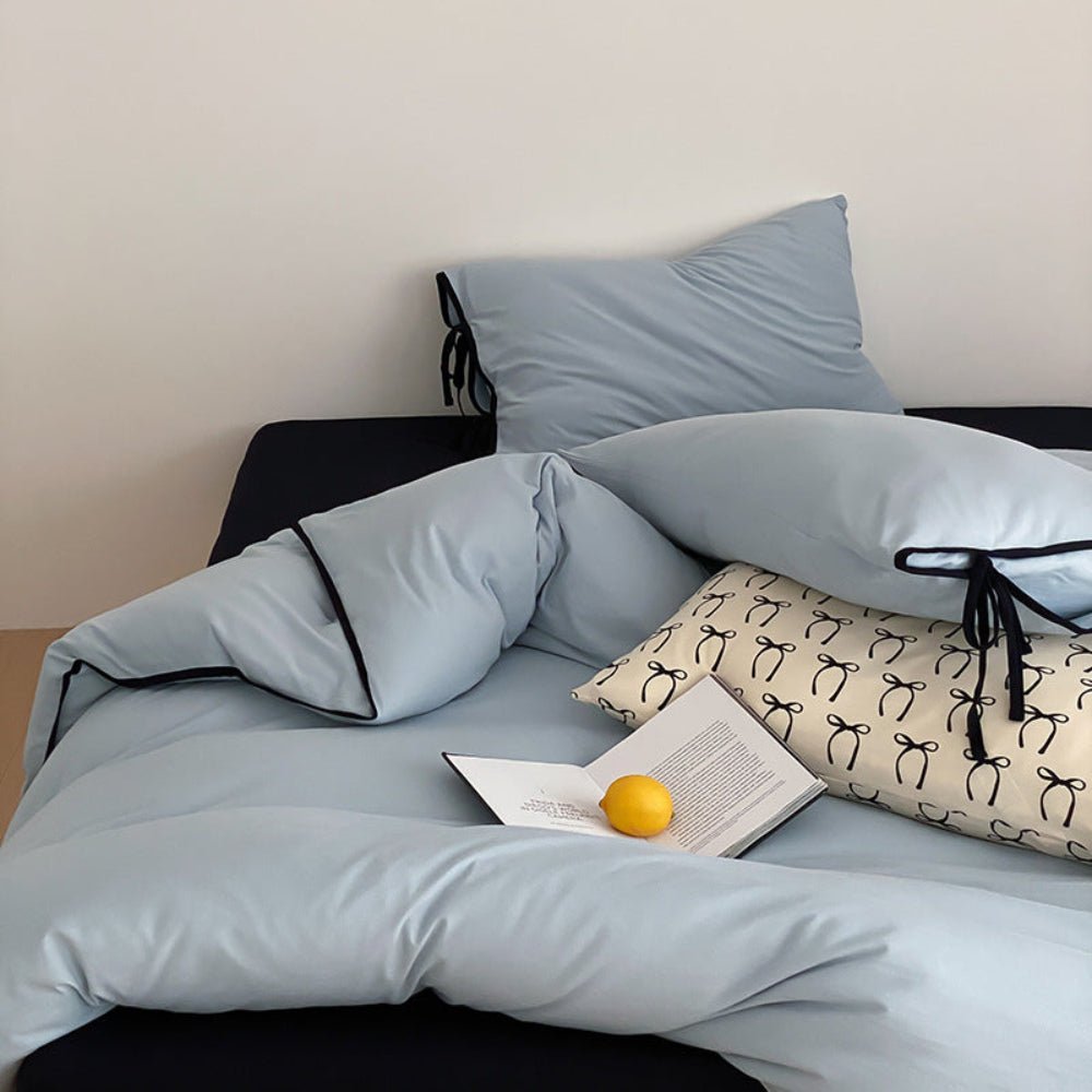 Evangeline Pastel Bow Tie Twill Bedding Set / Blue - Ever Lasting