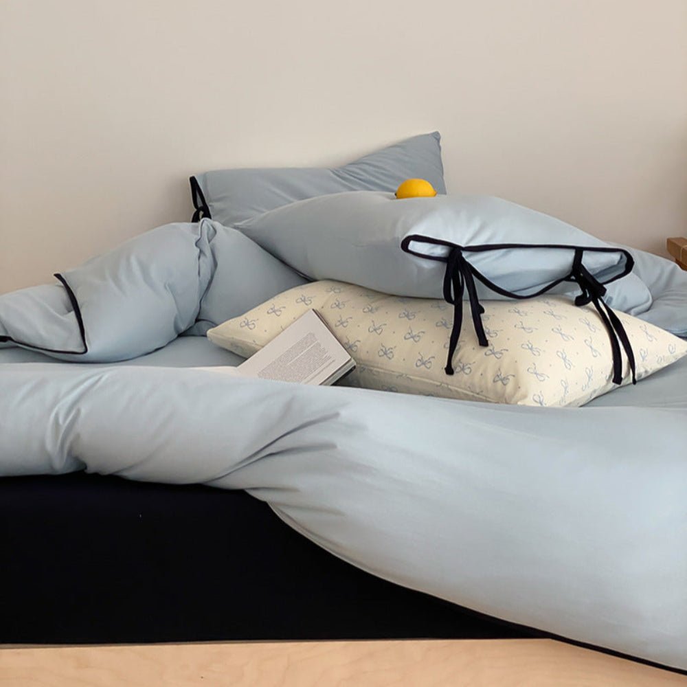 Evangeline Pastel Bow Tie Twill Bedding Set / Blue - Ever Lasting