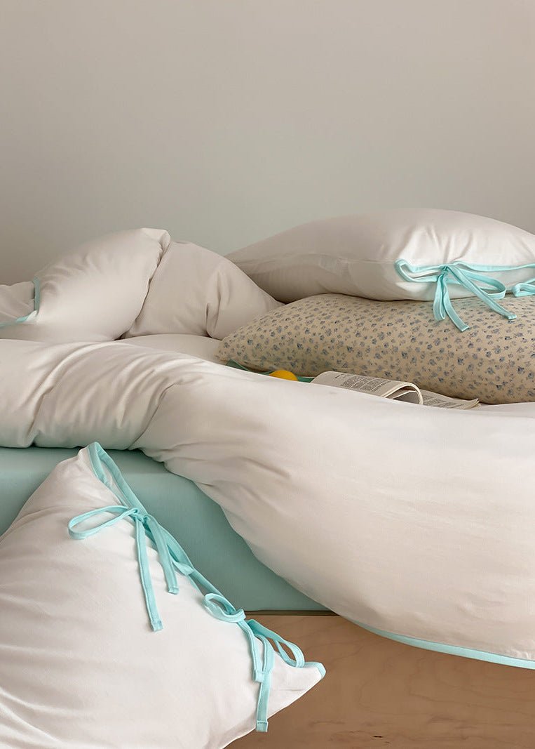 Evangeline Pastel Bow Tie Twill Bedding Set / Blue - Ever Lasting