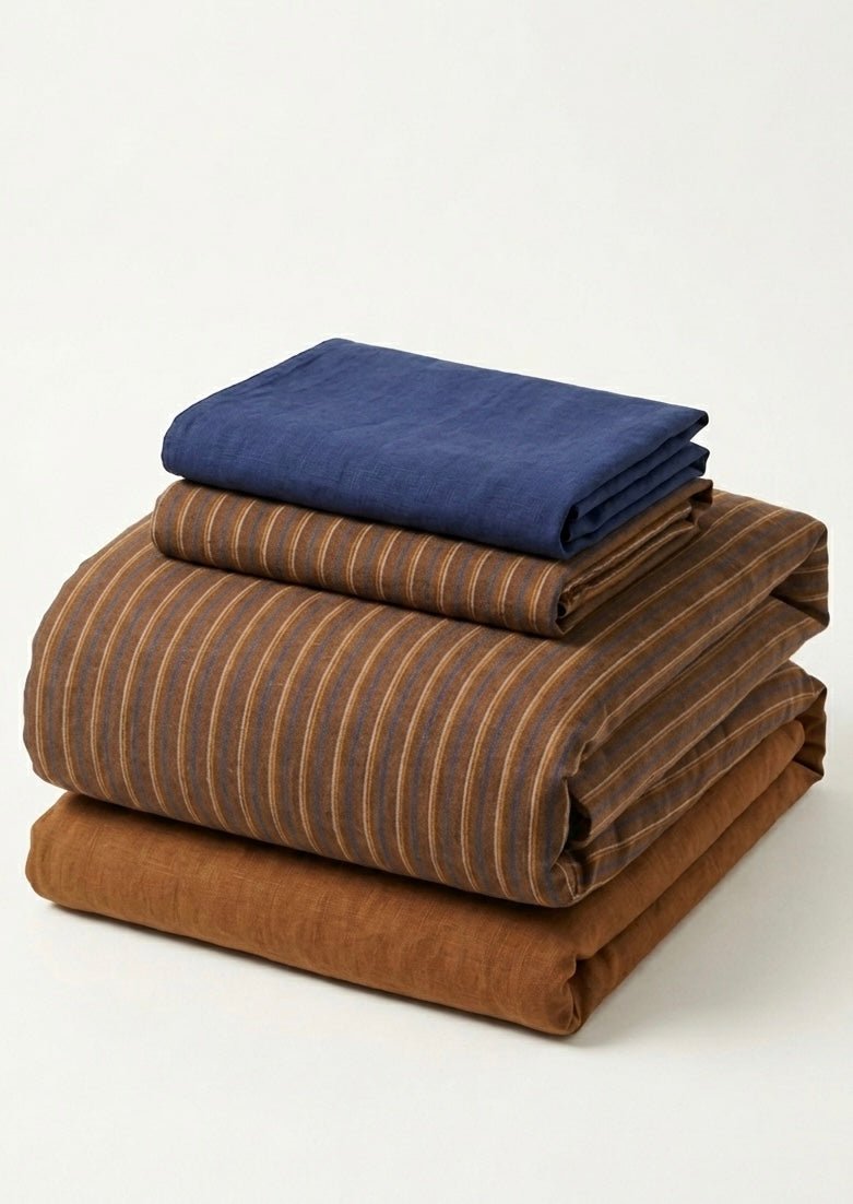  - Ever Lasting - Everly Striped Washed Cotton Bedding Set / Brown - Bedding Set - Ever Lasting
