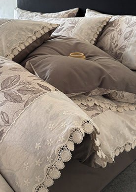  - Ever Lasting - Evie French Floral Lace Bedding Set / Gray + White - Bedding Set - Ever Lasting