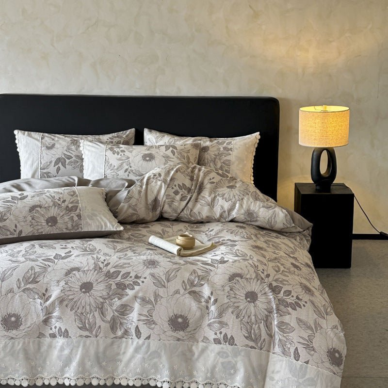  - Ever Lasting - Evie French Floral Lace Bedding Set / Gray + White - Bedding Set - Ever Lasting