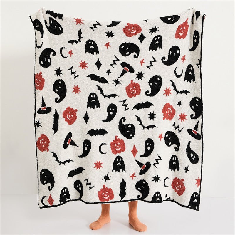  - Ever Lasting - Fall Halloween Themed Fleece Blanket / White - Blankets - Ever Lasting