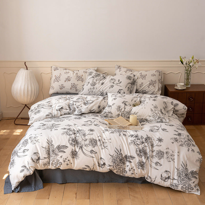 Fall Jersey Knit Floral Bedding Set / Golden Hour Gray Small Fitted
