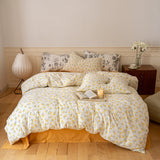 Fall Jersey Knit Floral Bedding Set / Golden Hour Yellow Small Fitted