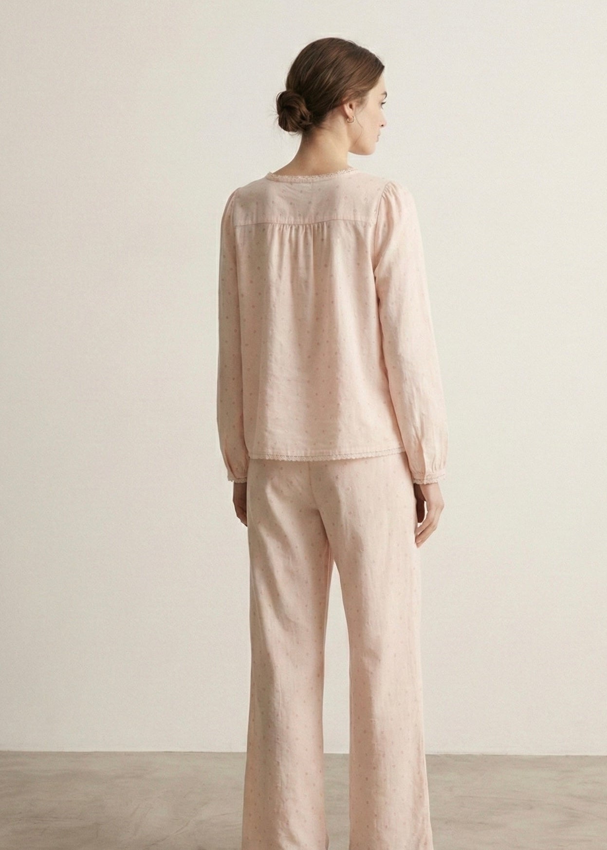  - Ever Lasting - Fallon Long - Sleeve Lace Pajama Set / Pink - Pajamas - Ever Lasting
