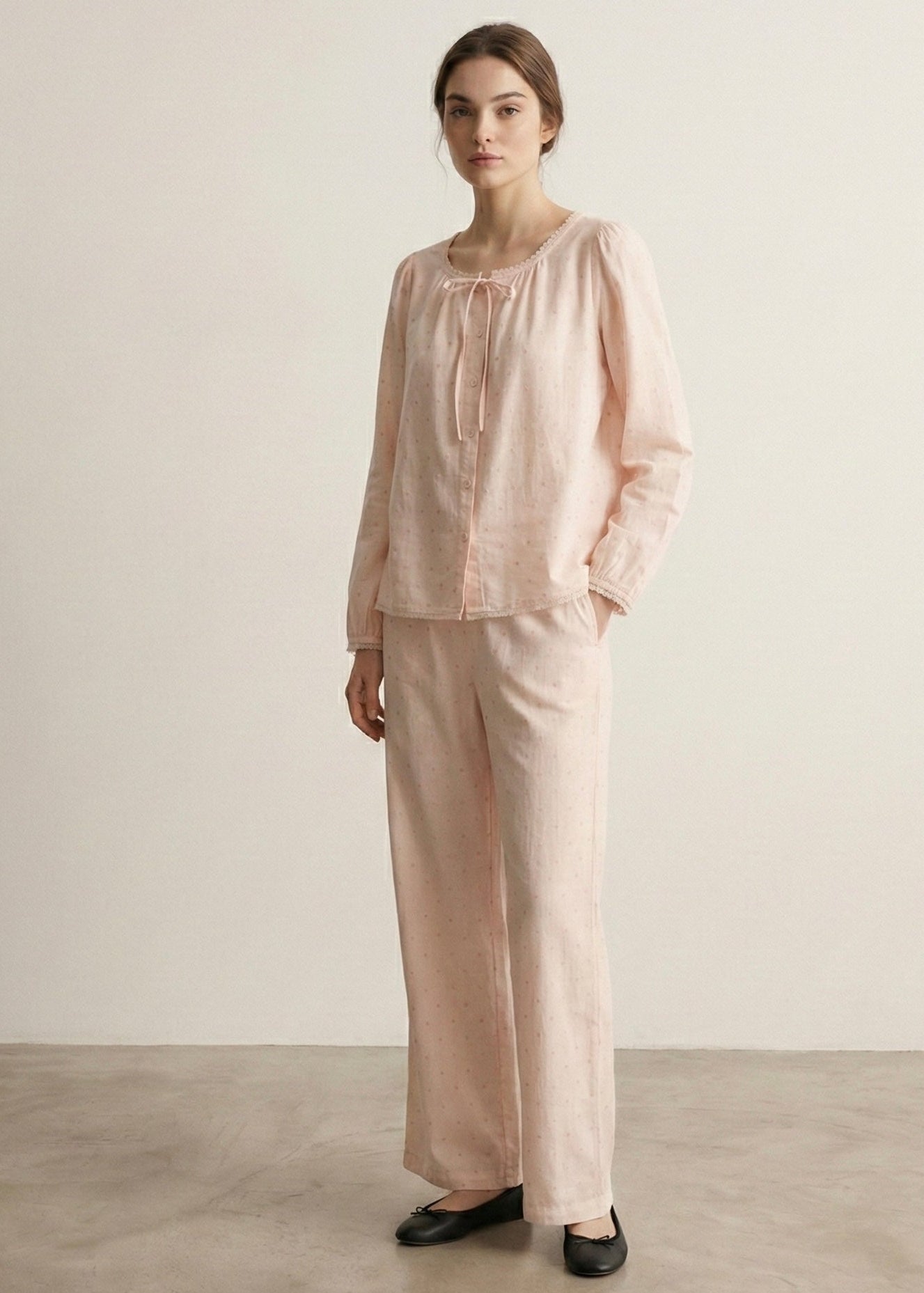  - Ever Lasting - Fallon Long - Sleeve Lace Pajama Set / Pink - Pajamas - Ever Lasting