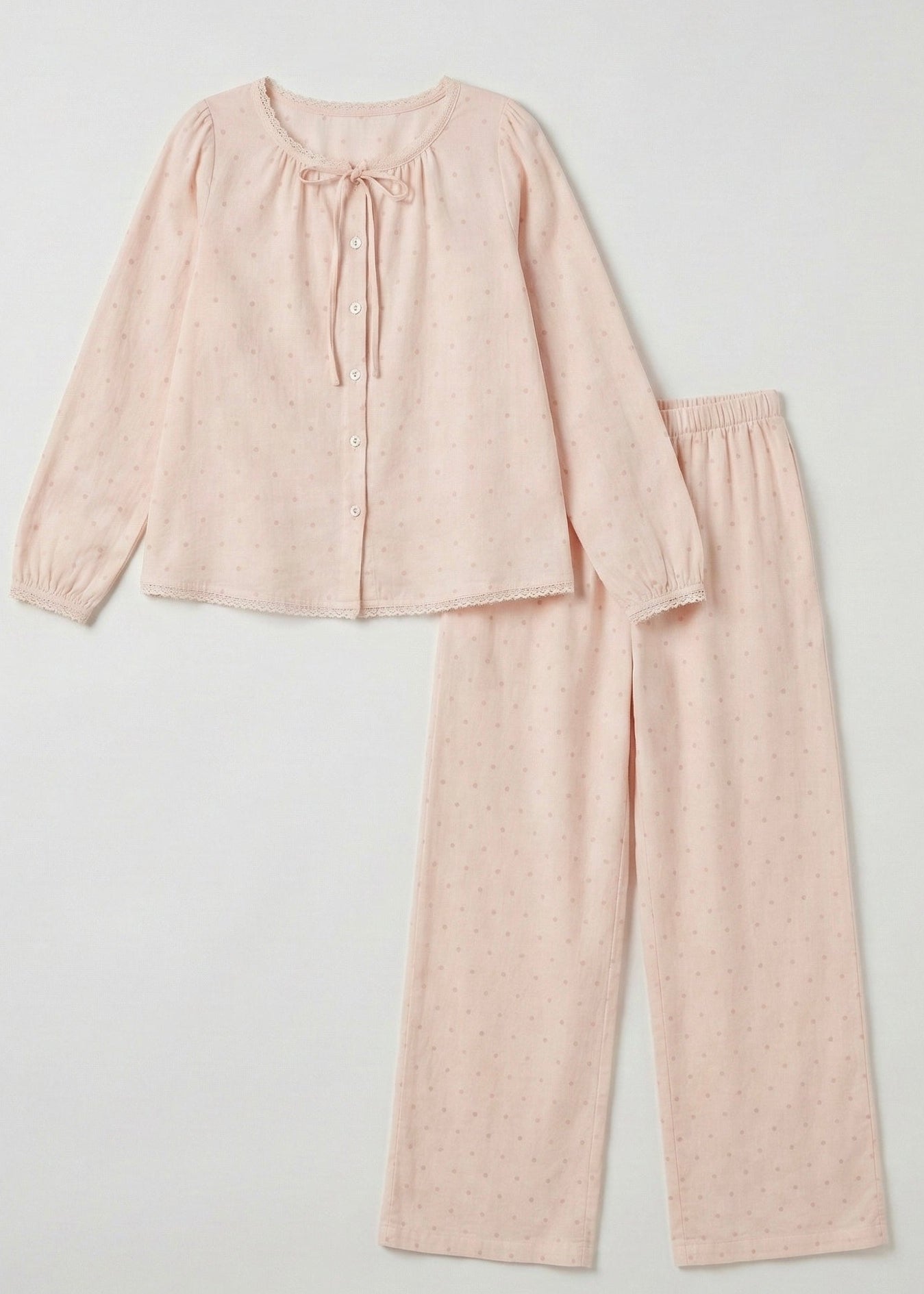  - Ever Lasting - Fallon Long - Sleeve Lace Pajama Set / Pink - Pajamas - Ever Lasting