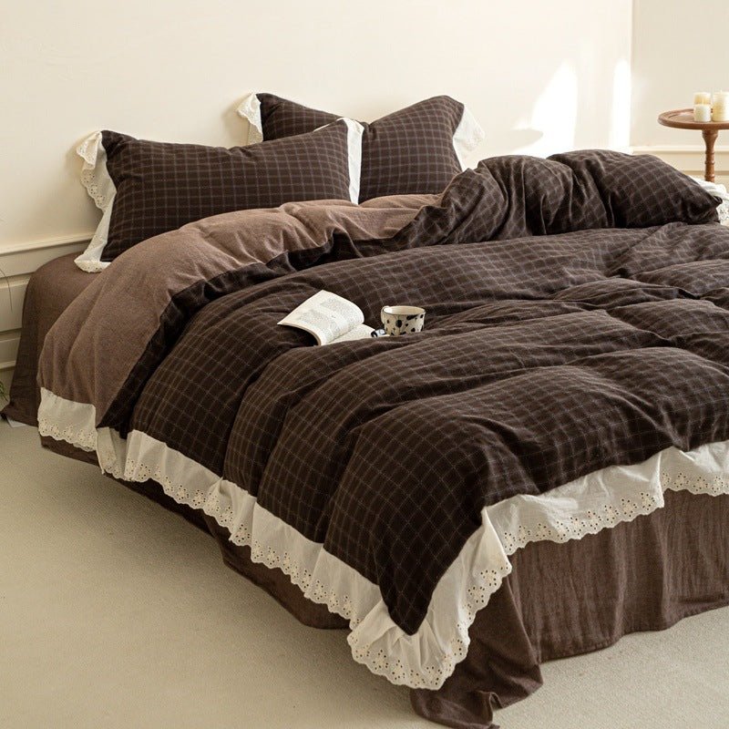  - Ever Lasting - Felicity Gingham Lace Ruffle Bedding Set / Pink - Bedding Set - Ever Lasting