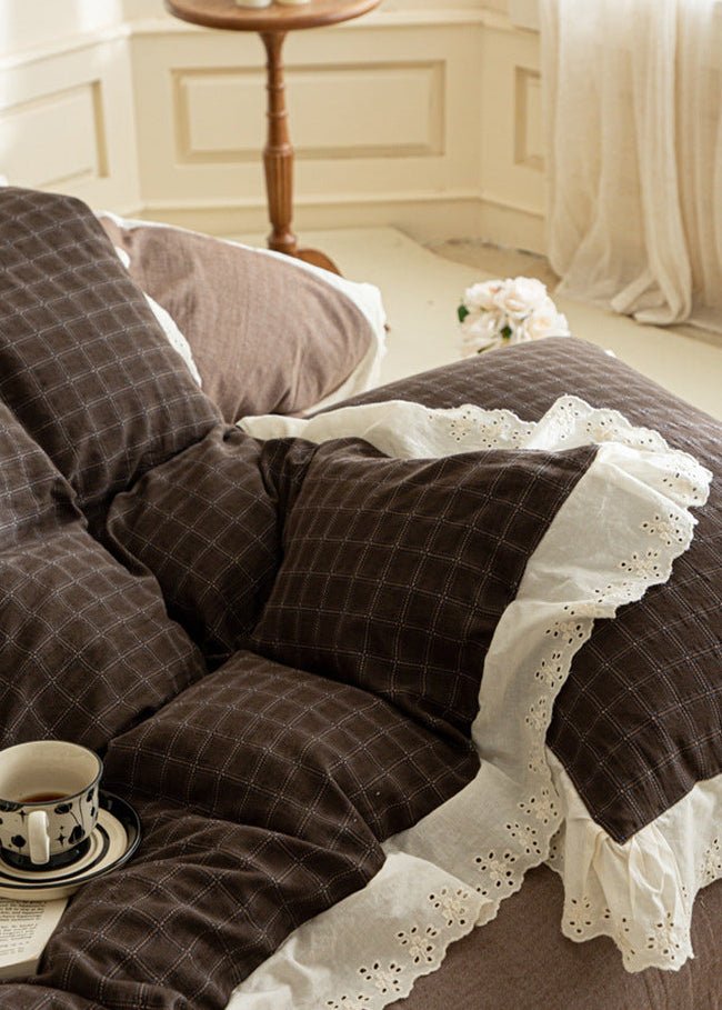  - Ever Lasting - Felicity Gingham Lace Ruffle Bedding Set / Pink - Bedding Set - Ever Lasting