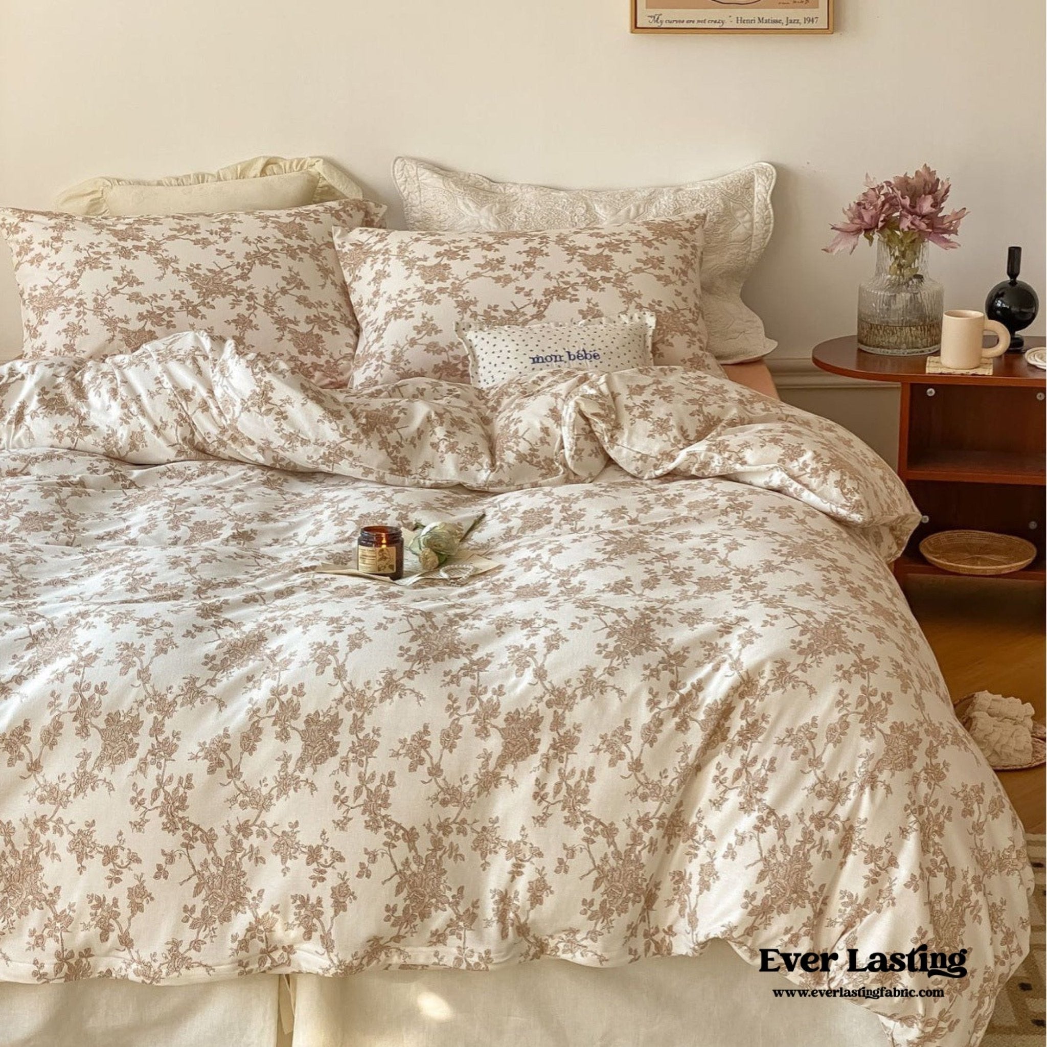 Fleur Elegant Floral Knit Cotton Bedding Set / Beige - Ever Lasting