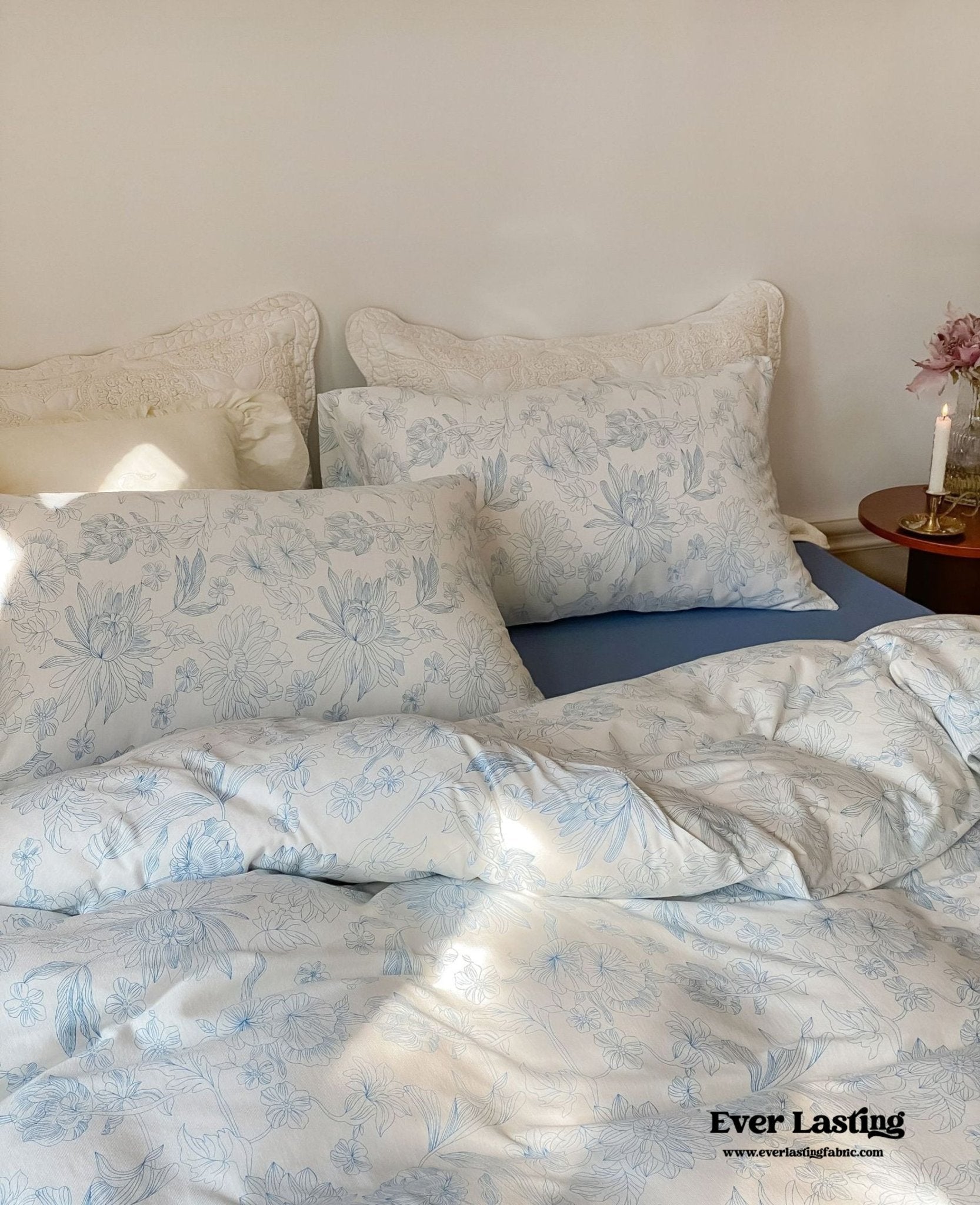 Fleur Elegant Floral Knit Cotton Bedding Set / Beige - Ever Lasting