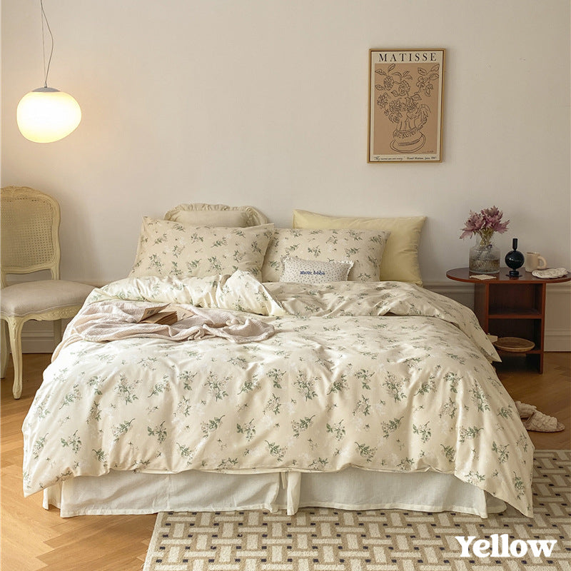 Floral Bedding Set / Blue Yellow Small Flat