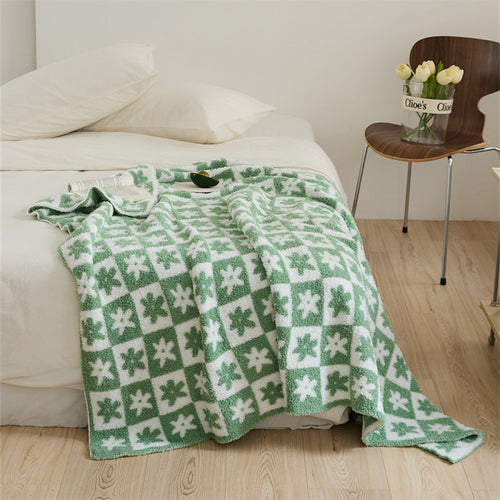 Floral Checker Blanket Green Blankets