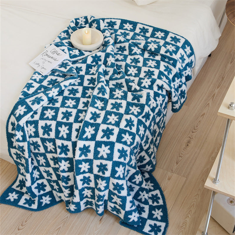 Floral Checker Blanket Blue Blankets