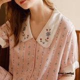 Floral Collar Pink Pajama Set