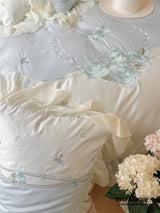Floral Embroidered Ruffle Bedding Set
