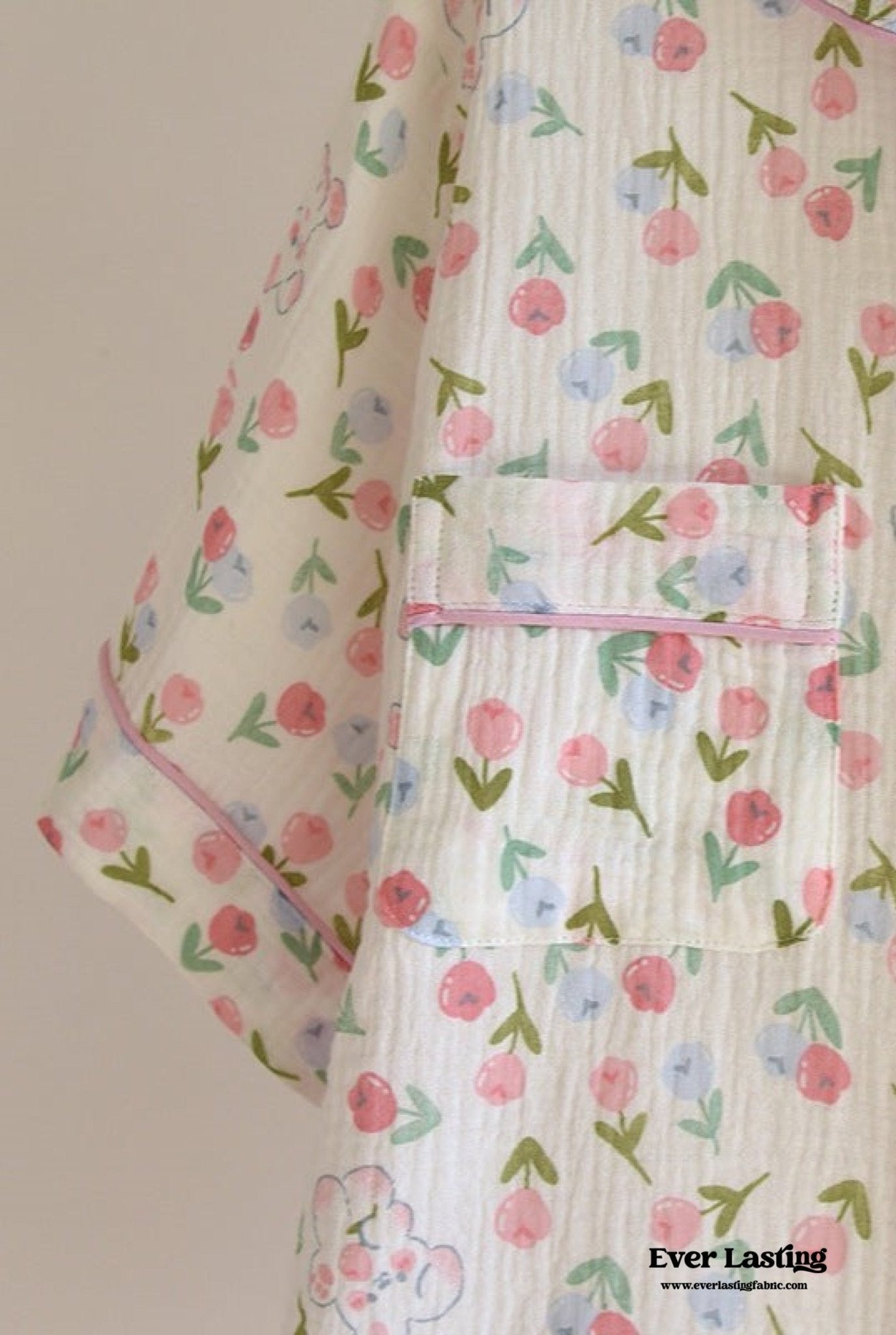 Floral Garden Short Sleeves and Pants Cotton Pajama Set / Beige - Ever Lasting