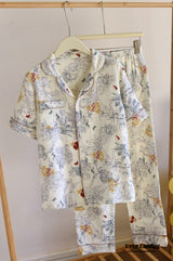 Floral Garden Short Sleeves And Pants Cotton Pajama Set / Beige Pajamas