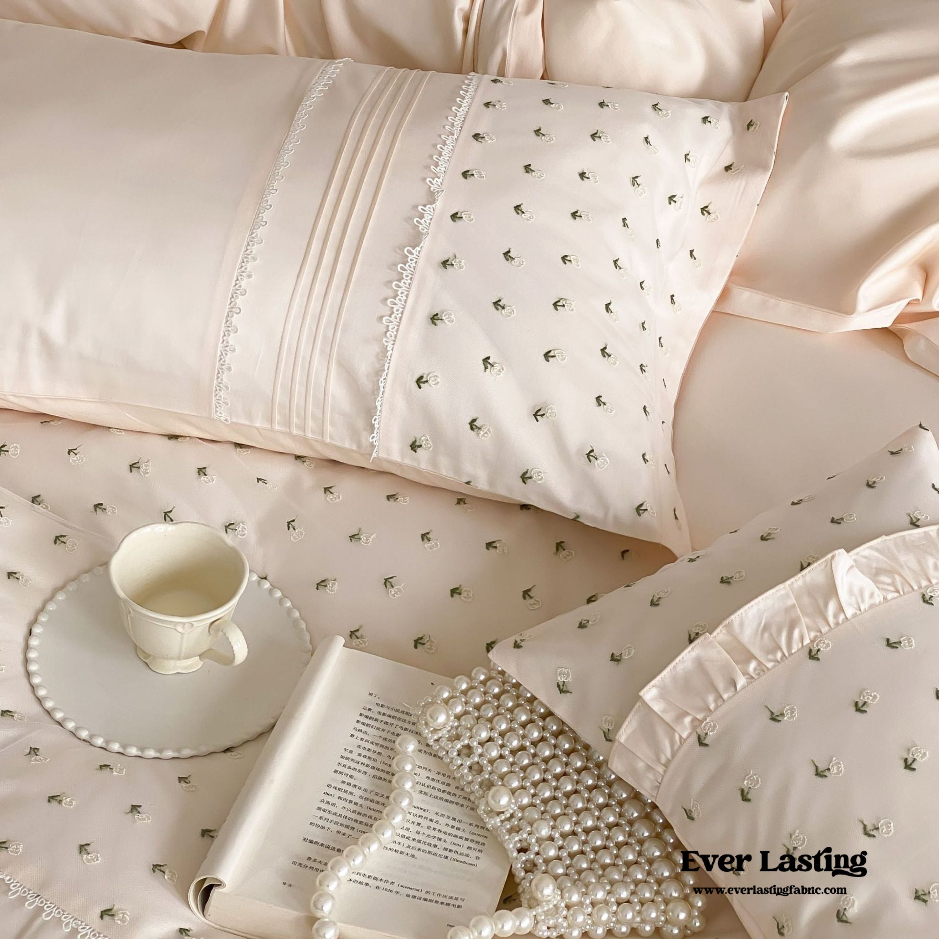 Floral Hand Embroidered Bedding Set