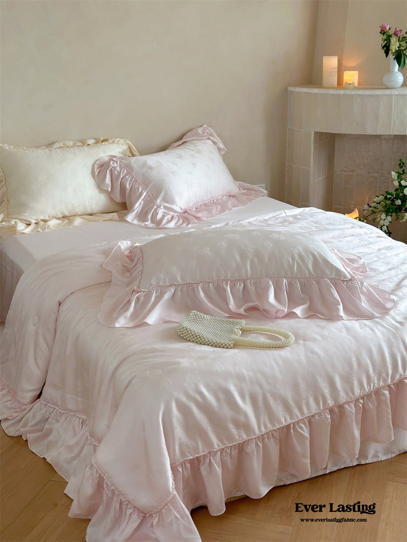 Floral Jacquard Tencel Blanket Set / Pink