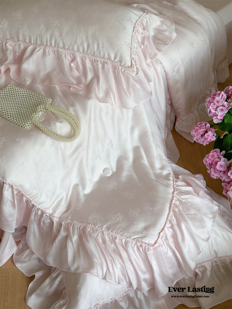 Floral Jacquard Tencel Blanket Set / Pink