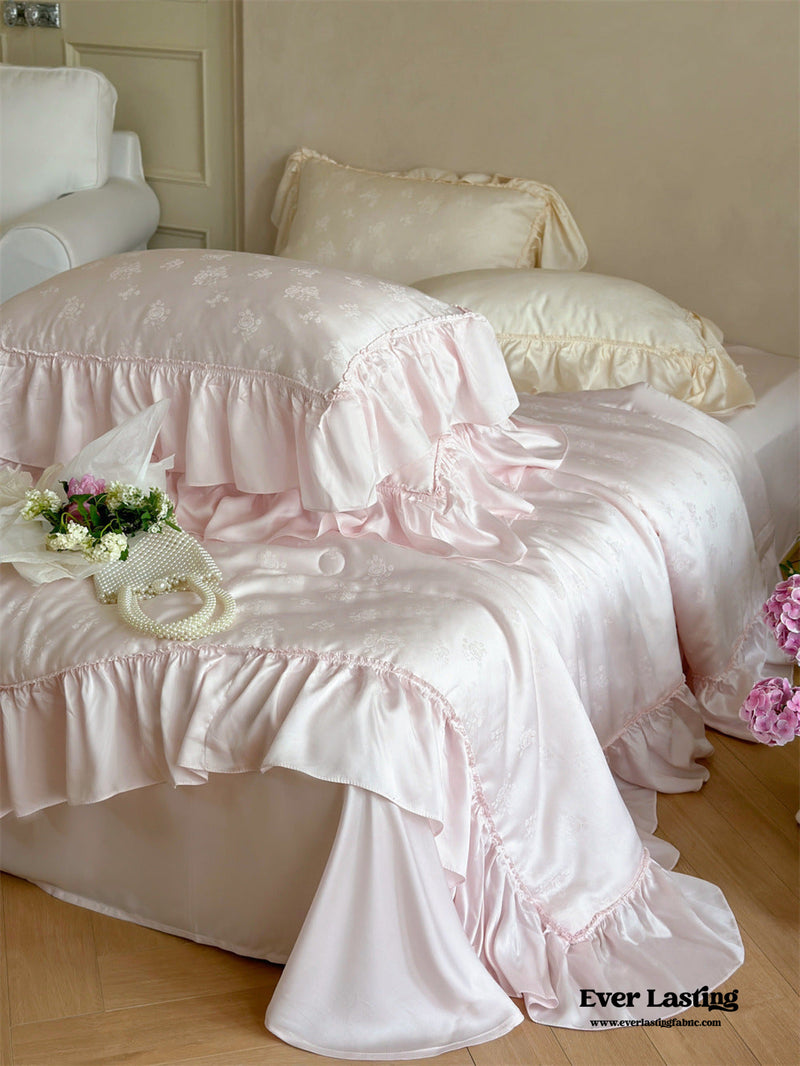 Floral Jacquard Tencel Blanket Set / Pink