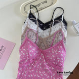 Floral Lace Padded Cami Tank / Pink Top