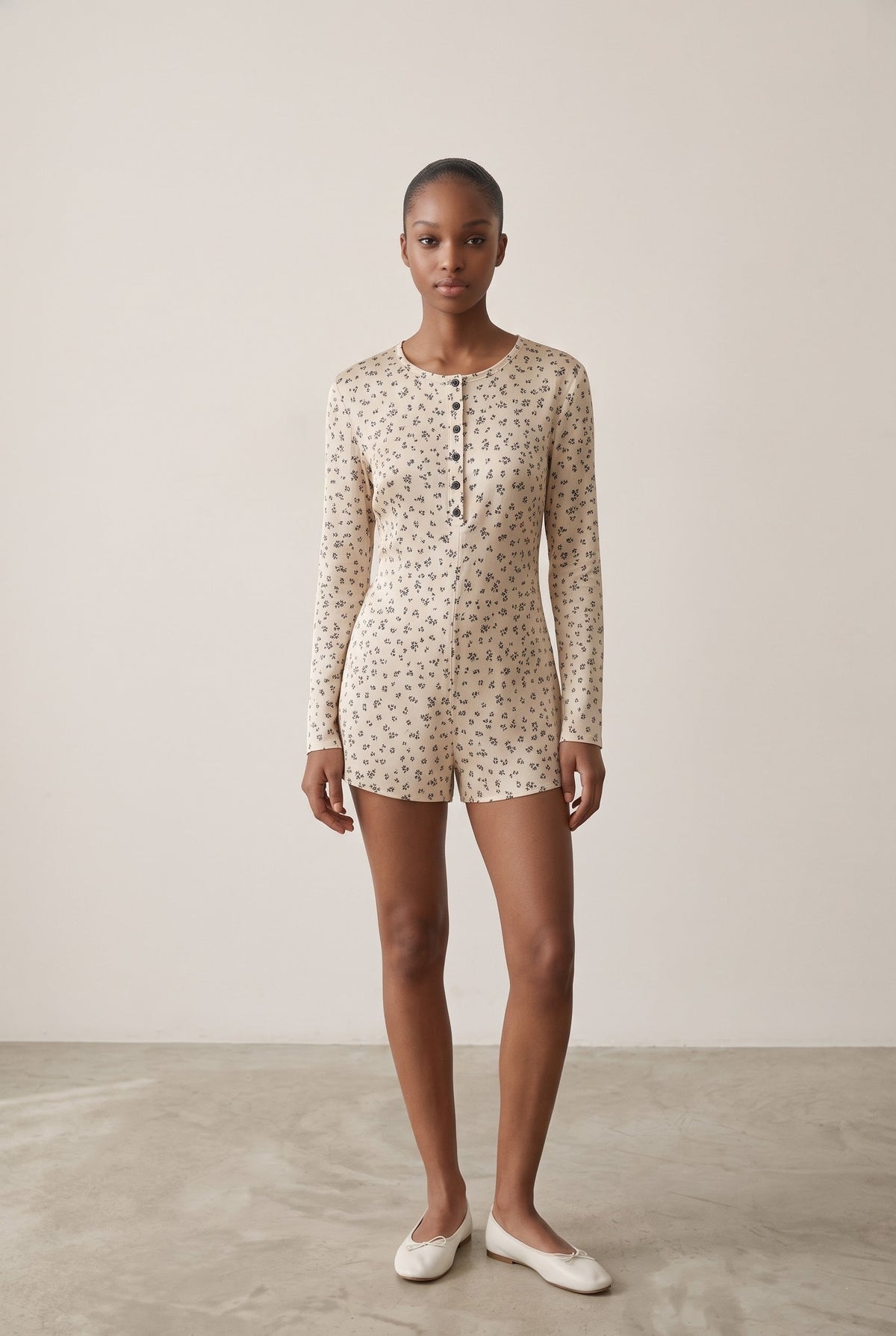 -Ever Lasting - Floral Pajama Long Sleeves Bodysuit / Cream -Pajamas -Ever Lasting