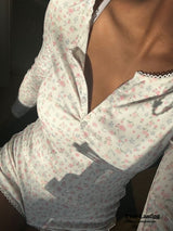 Floral Pajama Long Sleeves Bodysuit / Pink Pajamas