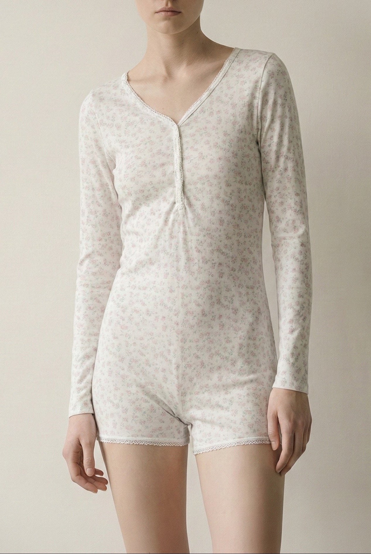  - Ever Lasting - Floral Pajama Long Sleeves Bodysuit / Pink - Pajamas - Ever Lasting