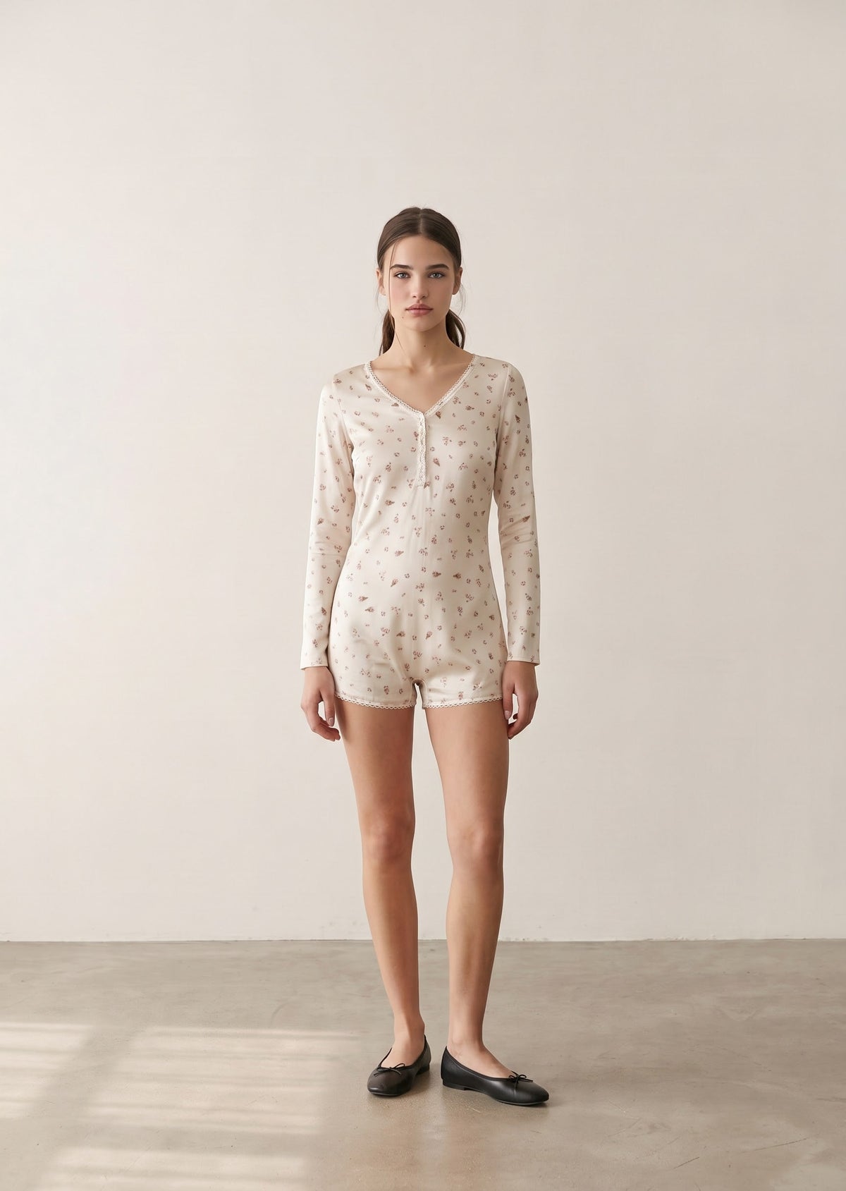 -Ever Lasting - Floral Pajama Long Sleeves Bodysuit / White -Pajamas -Ever Lasting