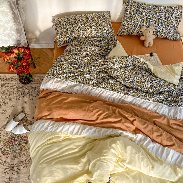 Floral Patchwork Bedding Set / Orange Small Fitted