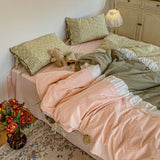 Floral Patchwork Bedding Set / Orange Pink Small Fitted