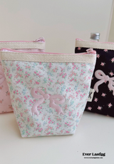 Floral Ribbon Bow Makeup Bag