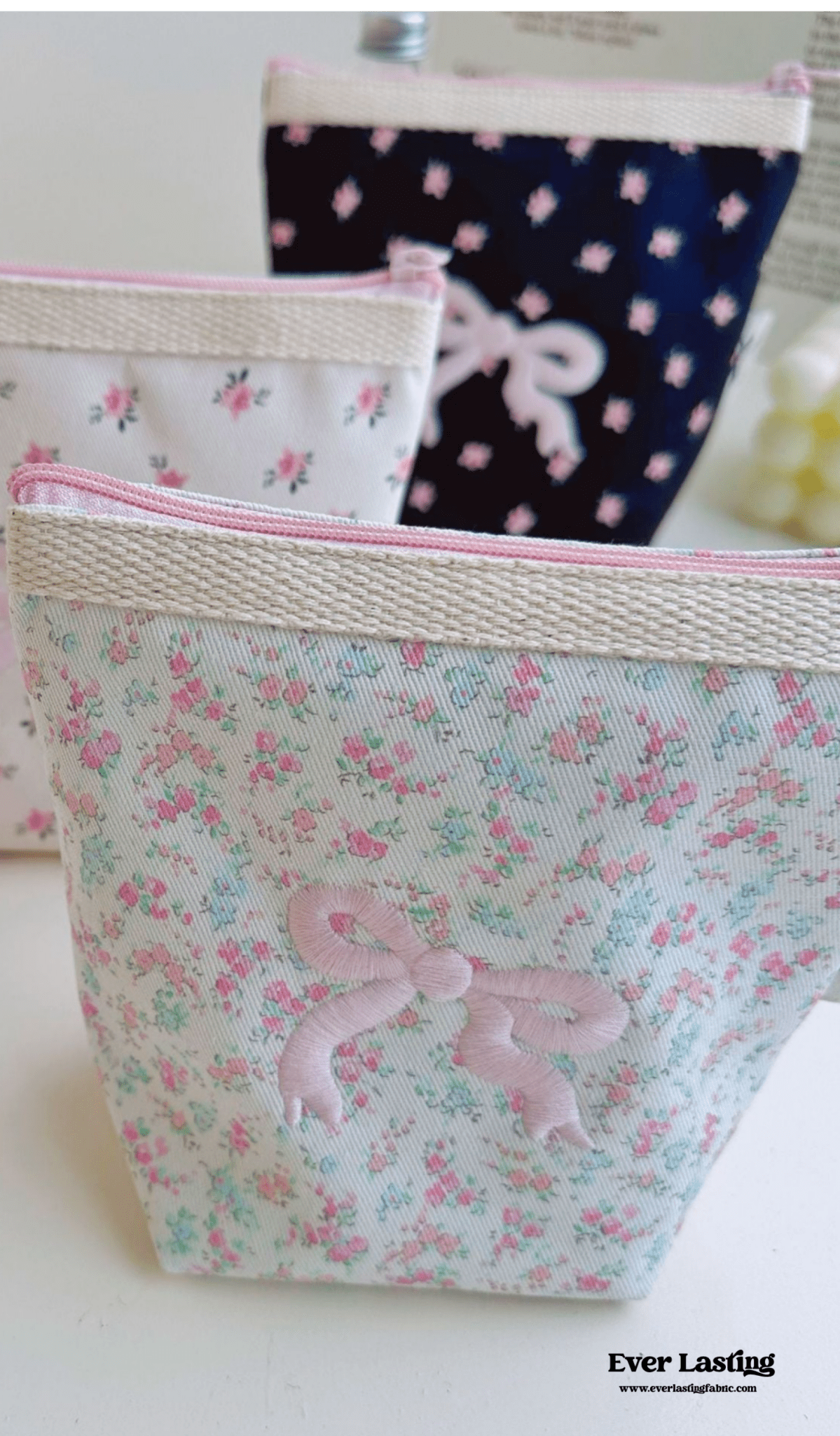 Floral Ribbon Bow Makeup Bag - Ever Lasting