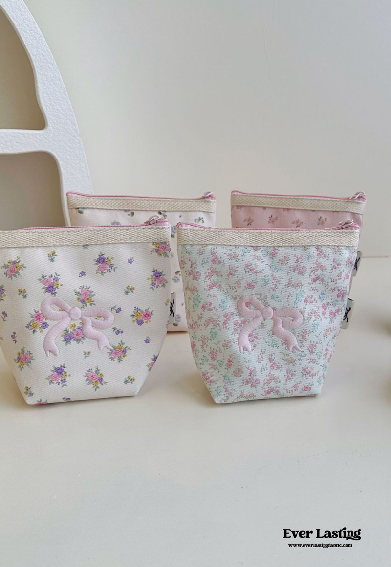 Floral Ribbon Bow Makeup Bag