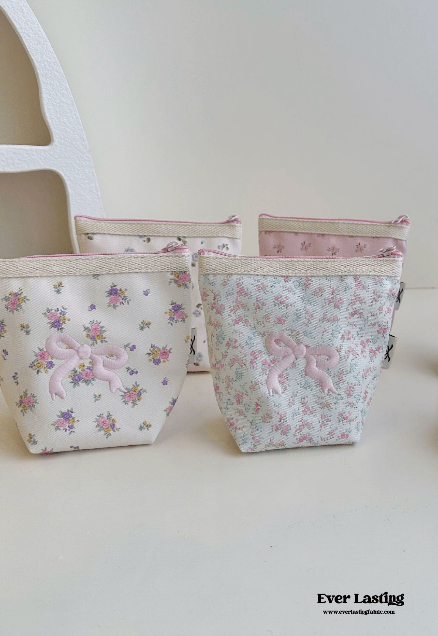 Floral Ribbon Bow Makeup Bag - Ever Lasting