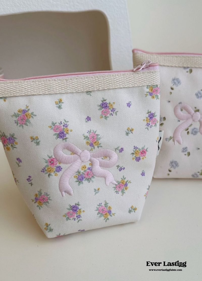 Floral Ribbon Bow Makeup Bag