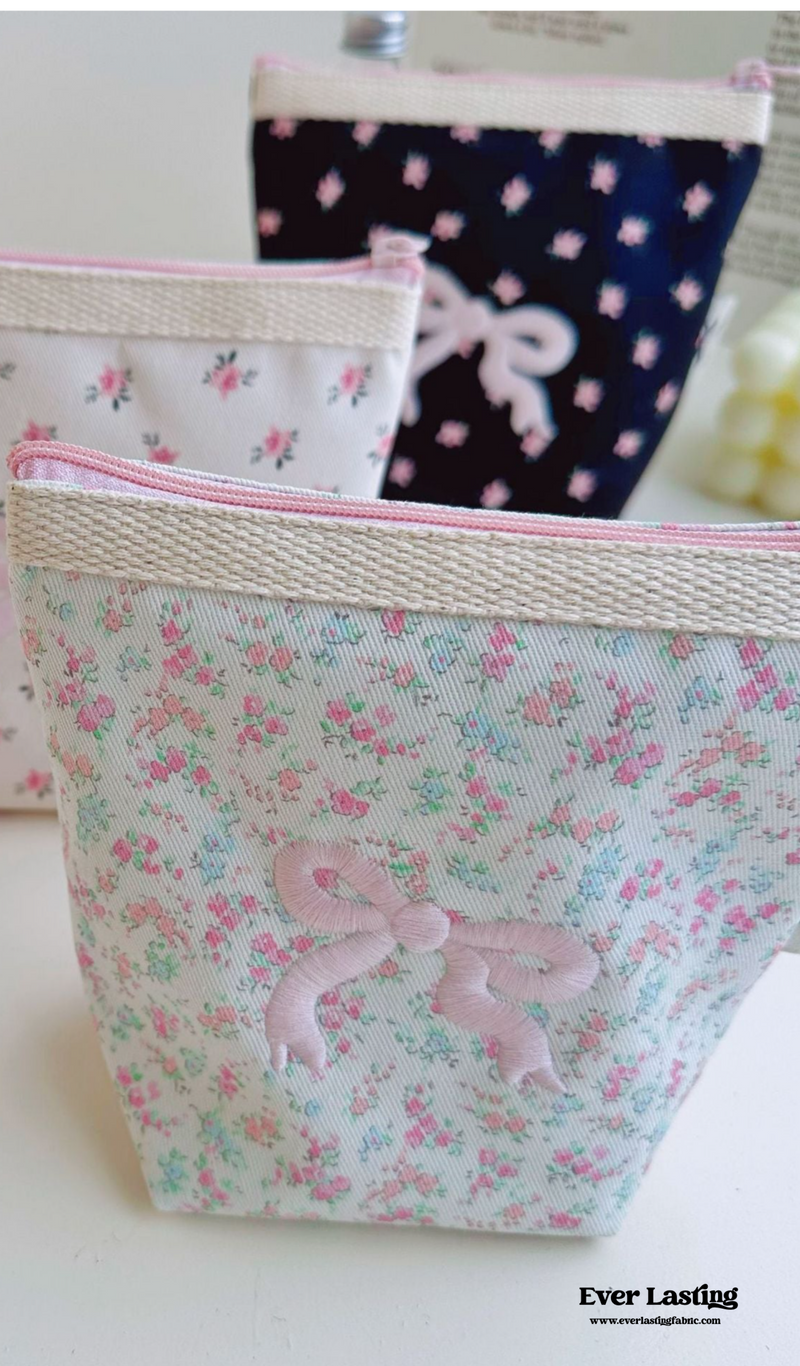 Floral Ribbon Bow Makeup Bag