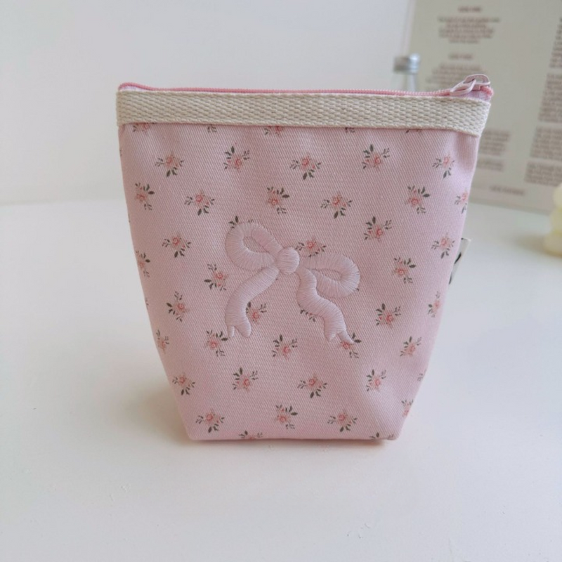 Floral Ribbon Bow Makeup Bag